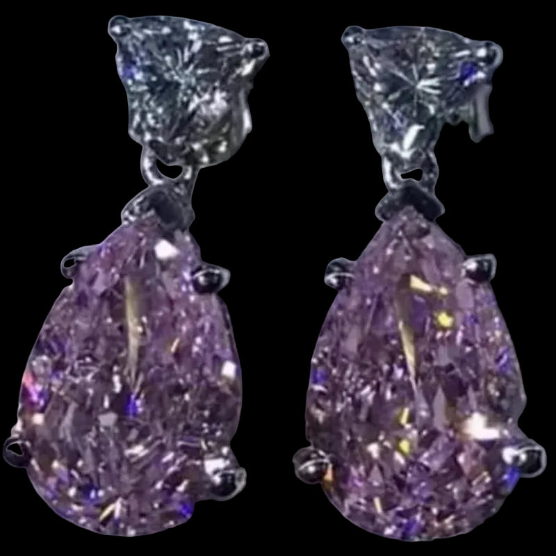 Brilliant Cut Purple Fire Moissanite Droplet Earrings