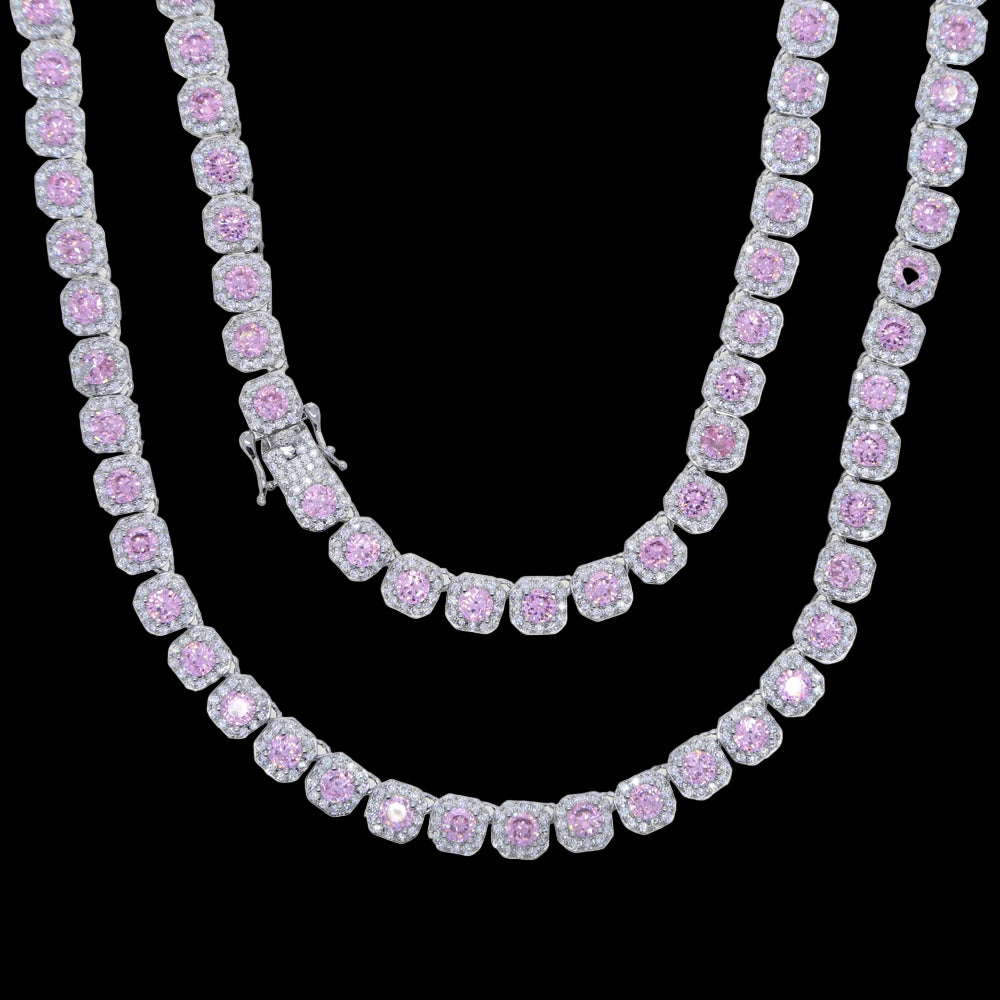 Pink Diamond Cluster Tennis Necklace - Cubic Zirconia