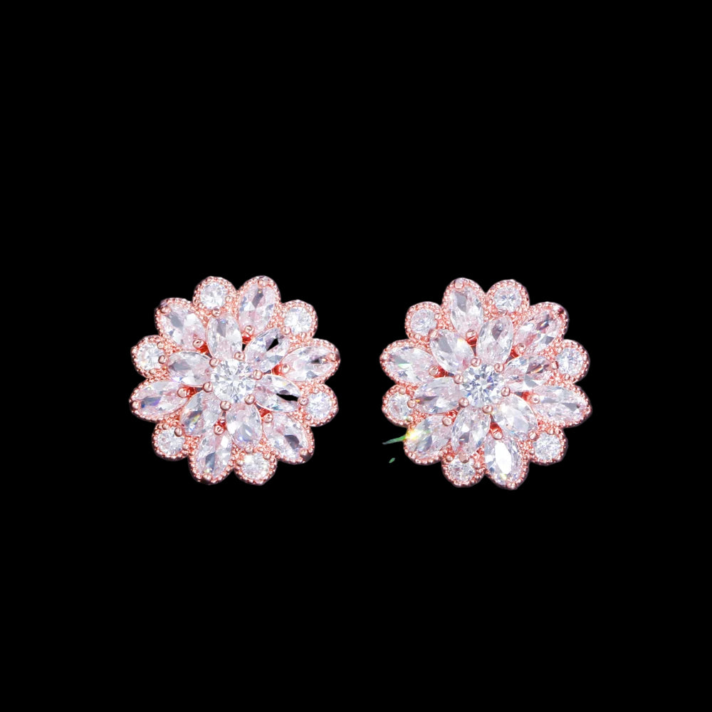 Flower Stud Earrings - Silver Plated - Cubic Zirconia