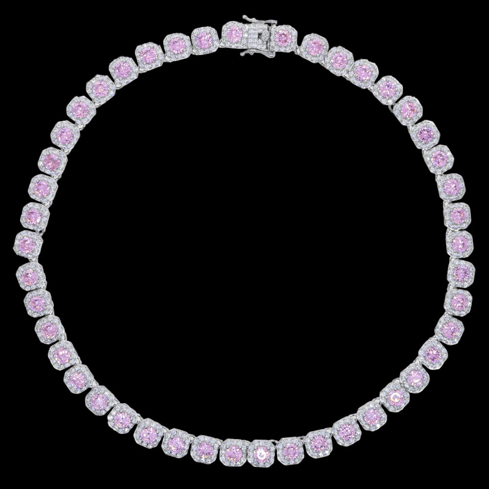 Pink Diamond Cluster Tennis Necklace - Cubic Zirconia