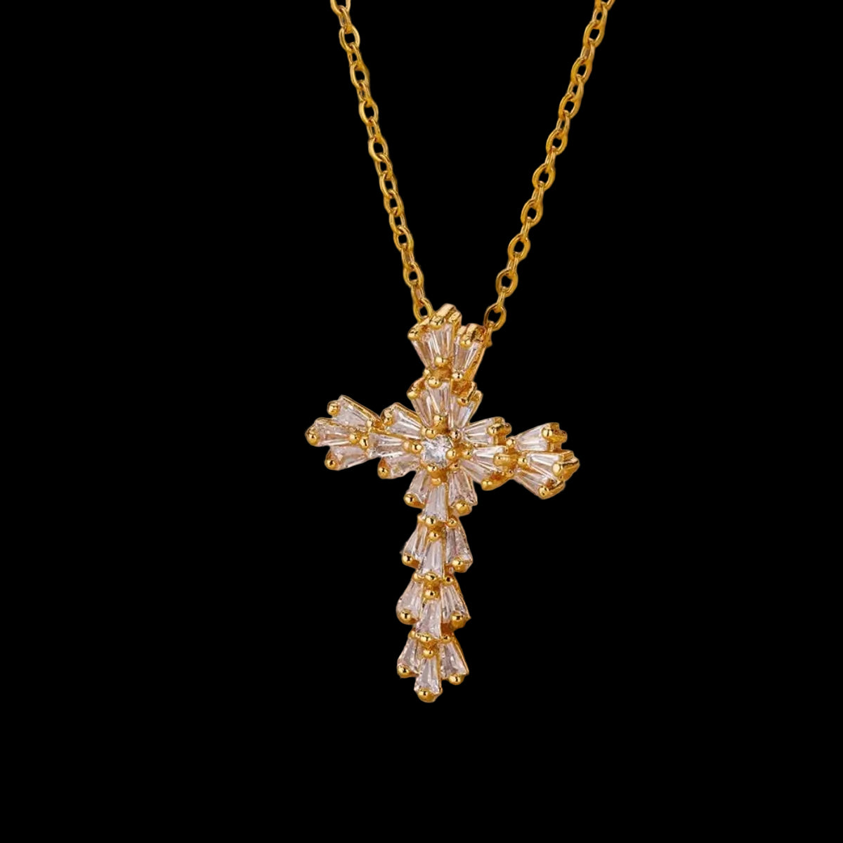 Diamond Angel Cross Necklace - Cubic Zirconia