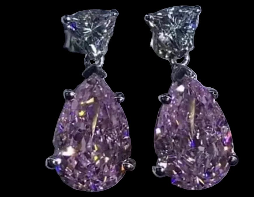 Brilliant Cut Purple Fire Moissanite Droplet Earrings