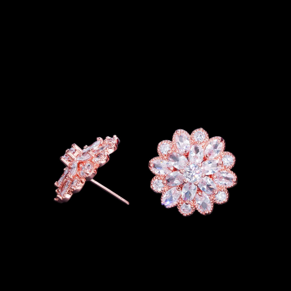 Flower Stud Earrings - Silver Plated - Cubic Zirconia