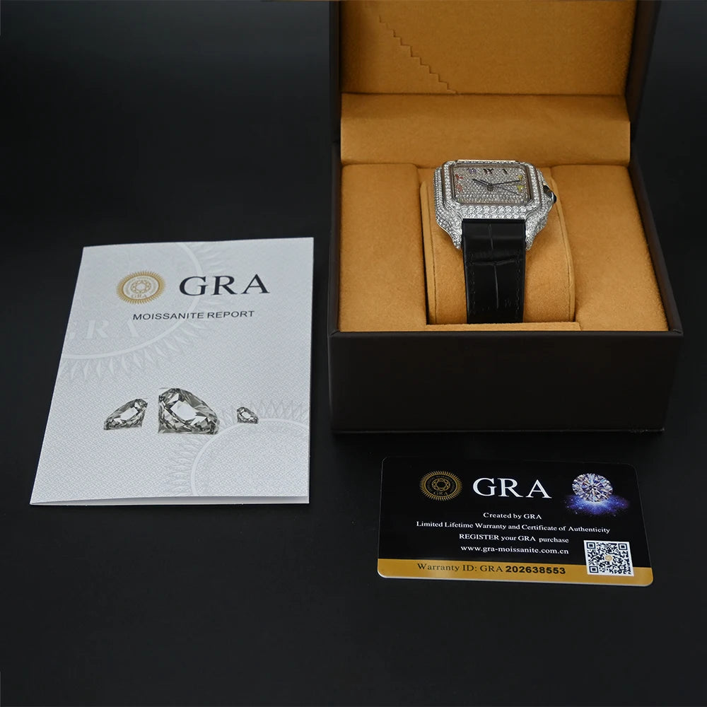 Leather Mechanical Automatic Moissanite Watch