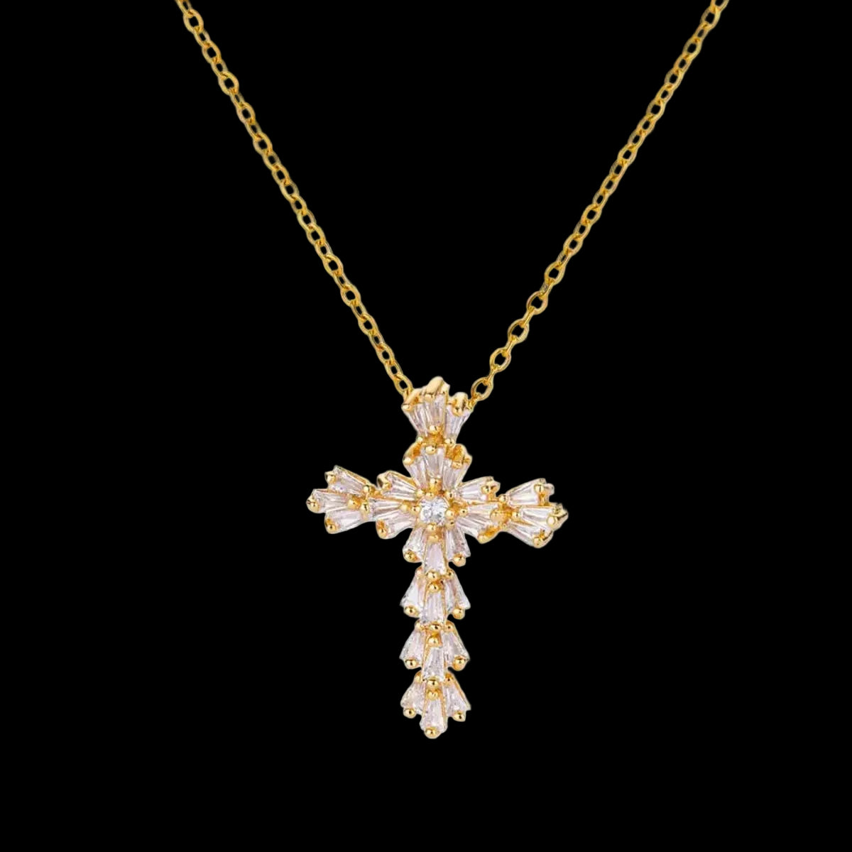 Diamond Angel Cross Necklace - Cubic Zirconia