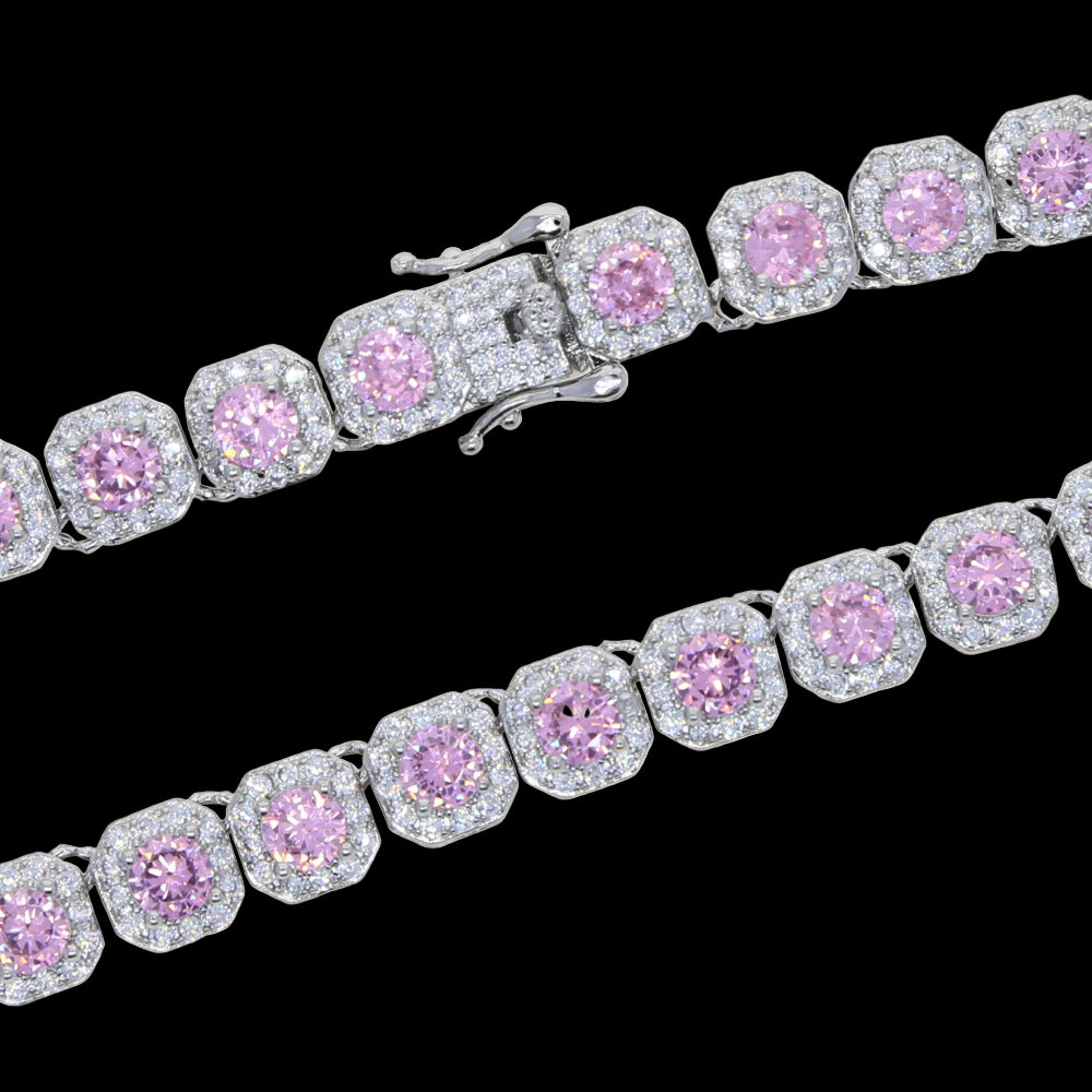 Pink Diamond Cluster Tennis Necklace - Cubic Zirconia