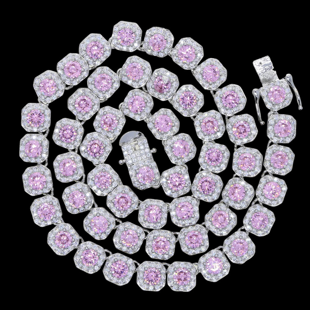 Pink Diamond Cluster Tennis Necklace - Cubic Zirconia