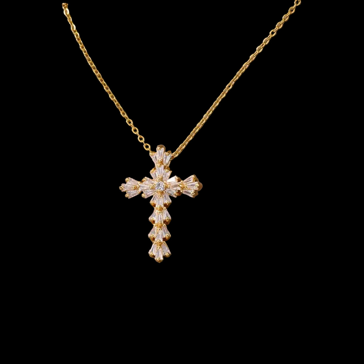Diamond Angel Cross Necklace - Cubic Zirconia