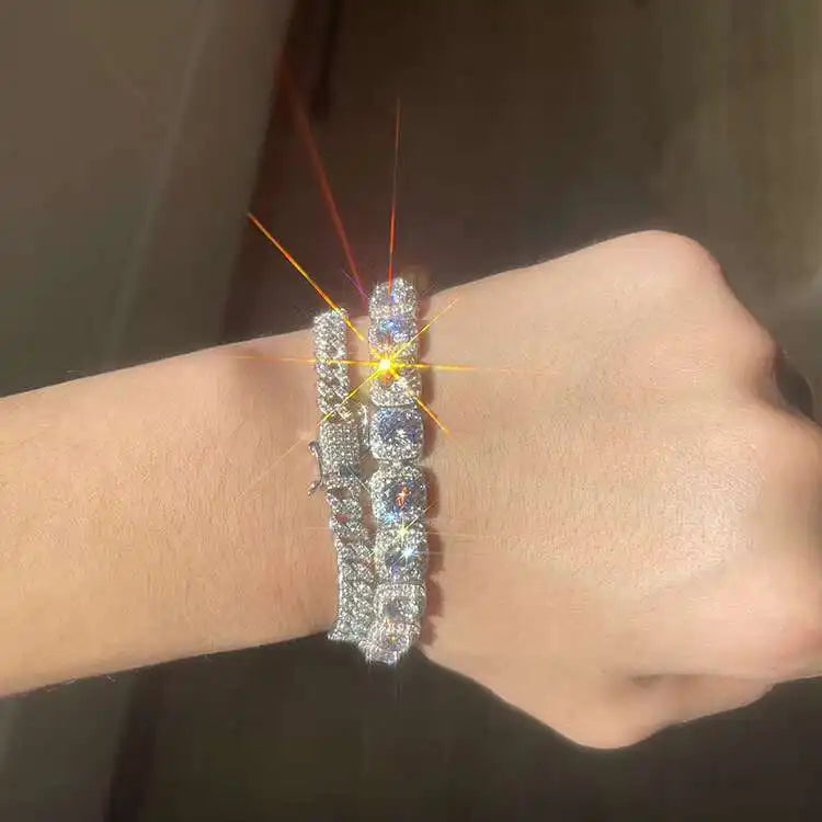 Solid Silver VVS Moissanite Rock Link Chain