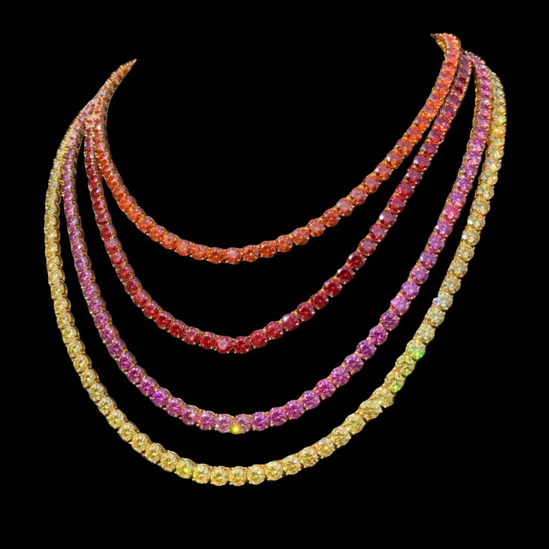 Multiple Color VVS Moissanite Silver Tennis Necklace