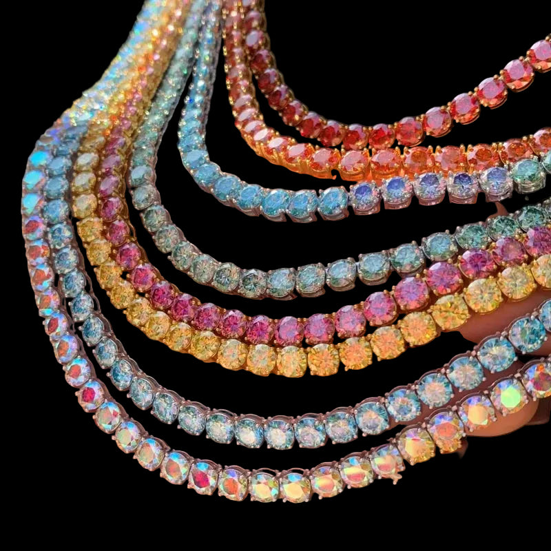Multiple Color VVS Moissanite Silver Tennis Necklace