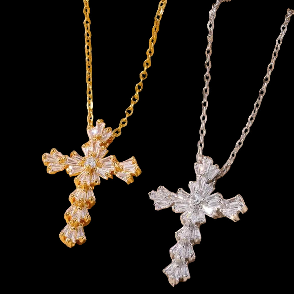 Diamond Angel Cross Necklace - Cubic Zirconia
