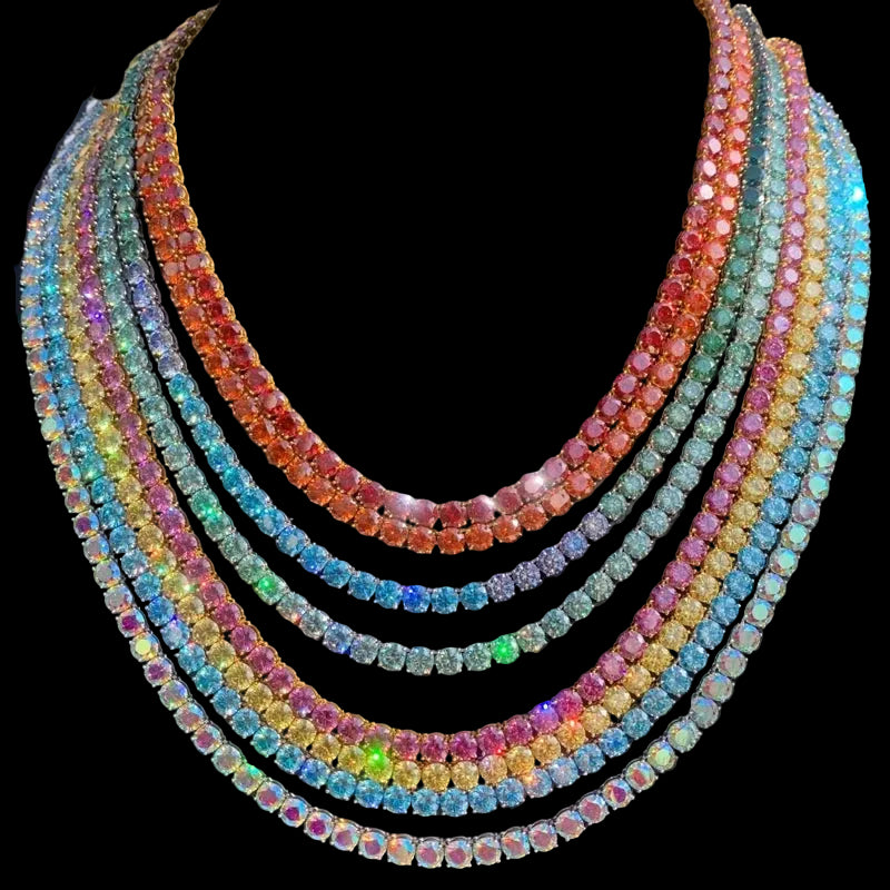 Multiple Color VVS Moissanite Silver Tennis Necklace